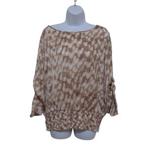 Michael Kors Brown and Cream Abstract Print Women's Banded Blouse Size XL